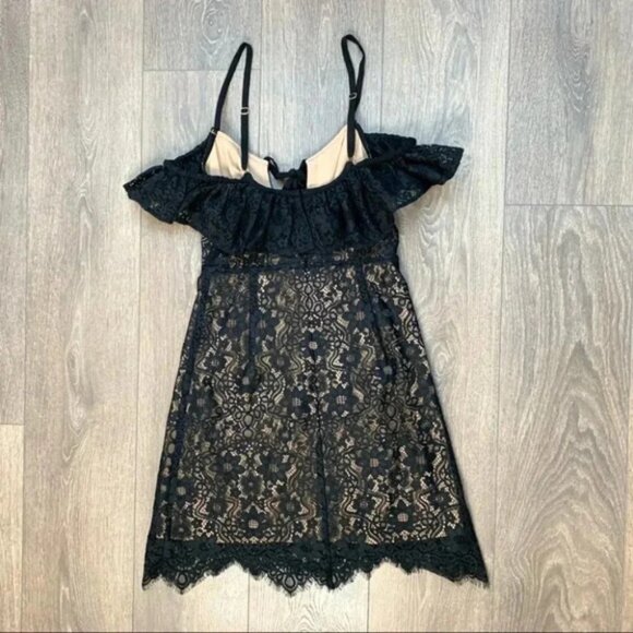 Free People For Love & Lemons Rosemary Mini Dress Lace Halter Off Shoulder Black - Picture 13 of 14